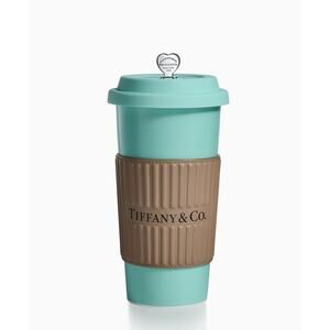 TIFFANY & CO Large Coffee Cup Set in Bone China W/ Sleeve & Stopper SOLD OUT HTF
